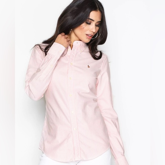 Ralph Lauren Tops - Ralph Lauren Women's Long Sleeve Fitted Button Down Pink White Striped Shirt 8